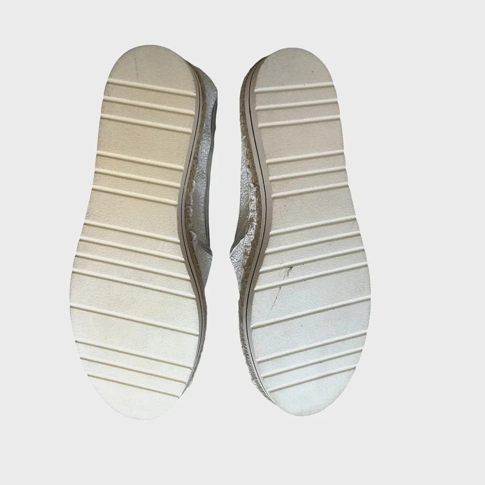 Love Moschino White Glitter Espadrille Platform Slip On Loafers Silver Women’s 6